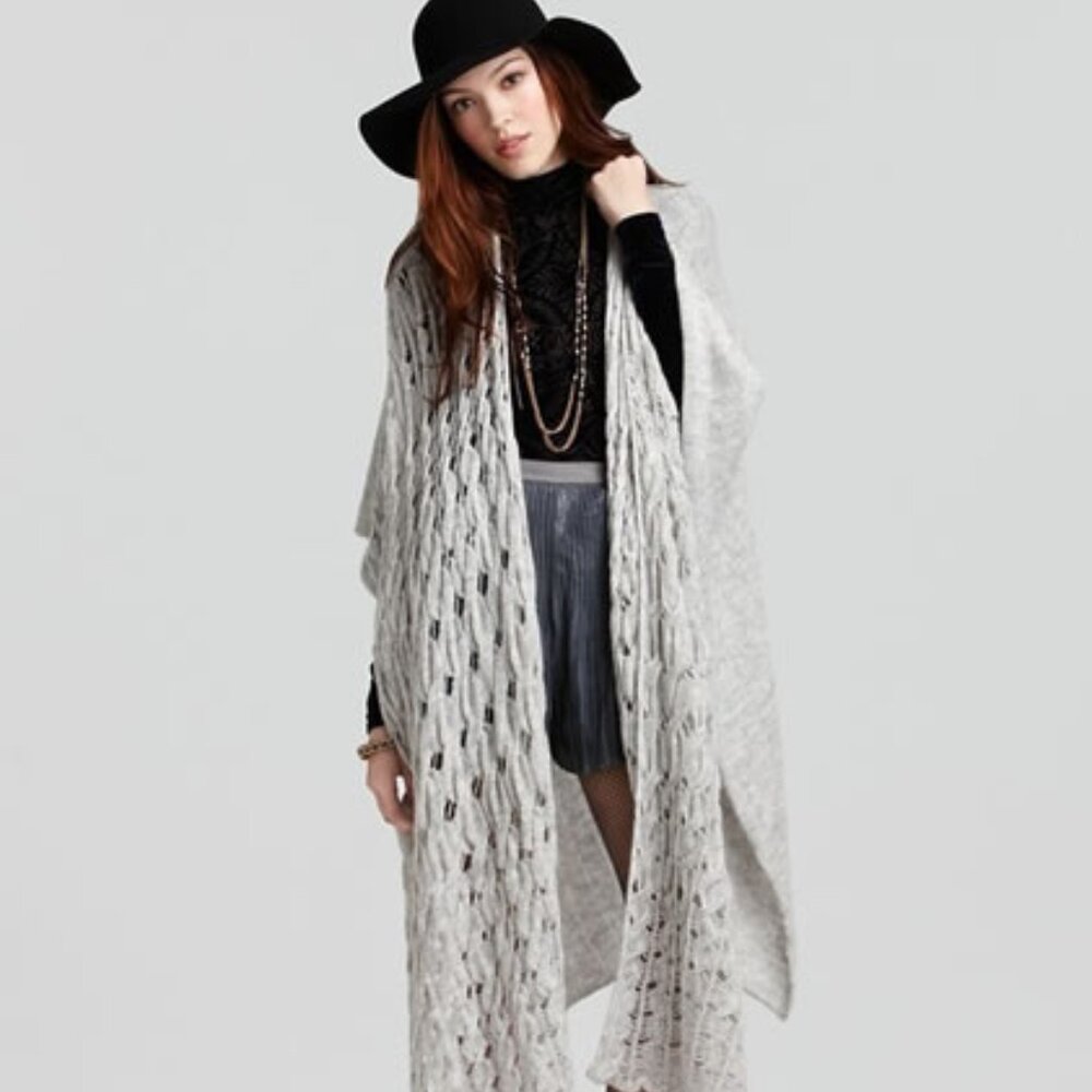 Free People Snakes and Ladders Wrap Shawl in Gray